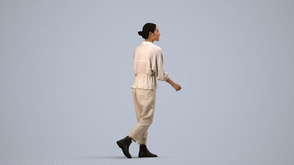 realistic 3D human woman casual walking, archviz people FBX OBJ for Blender, side view render