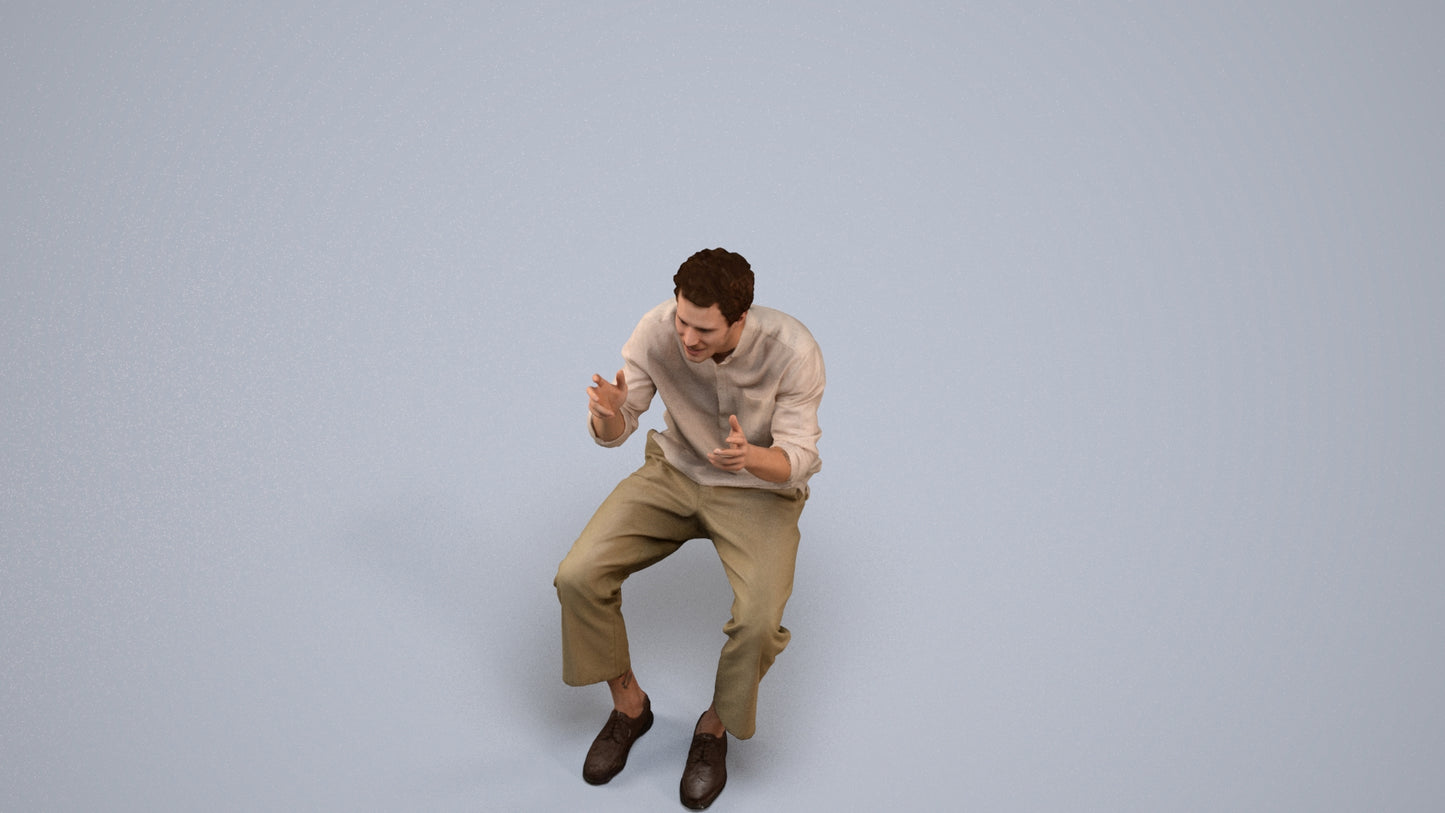3D scanned man sitting casual, photorealistic archviz people for Enscape and SketchUp, back view render