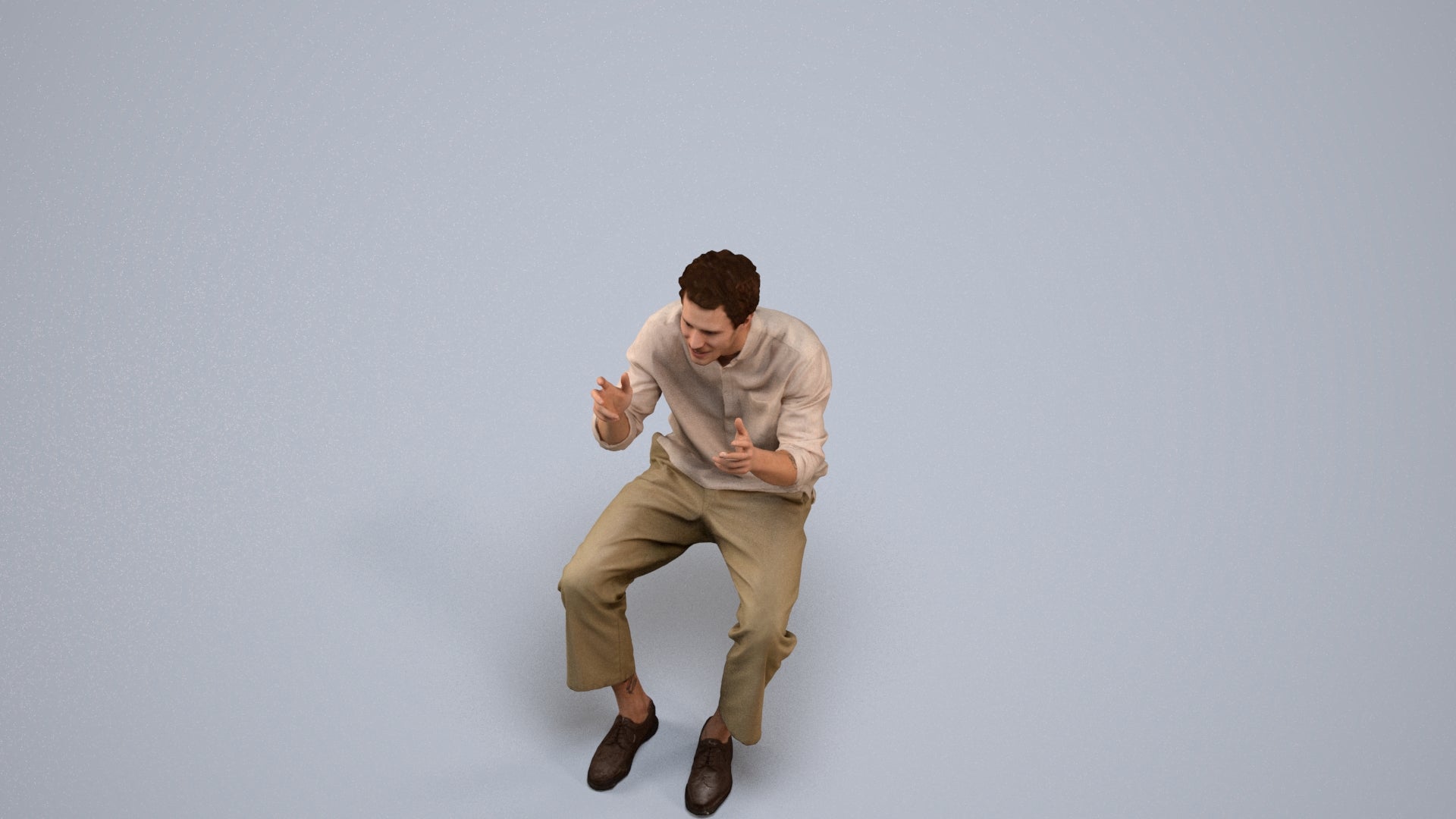 3D scanned man sitting casual, photorealistic archviz people for Enscape and SketchUp, back view render