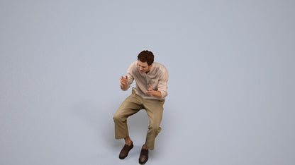 3D scanned man sitting casual, photorealistic archviz people for Enscape and SketchUp, back view render
