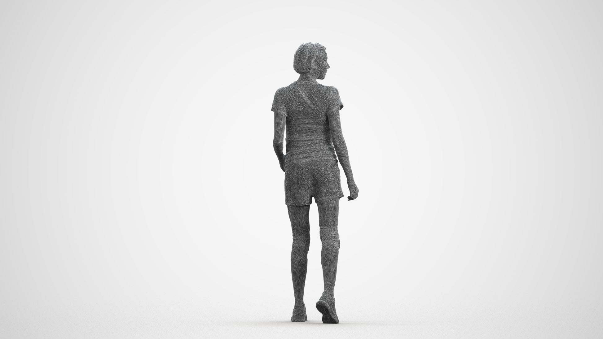 3D people model woman sport, scanned human for 3ds Max rendering, wireframe front view