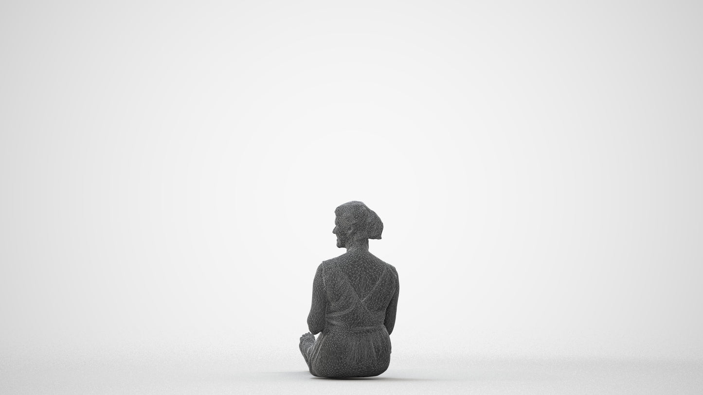 scanned 3D woman casual sitting, photogrammetry people for Enscape and V-Ray, square thumbnail