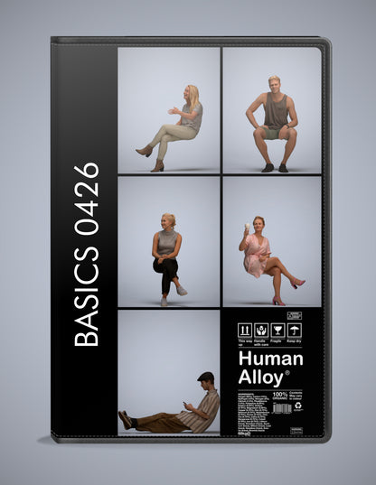 3D human models sitting bundle, 5 photogrammetry scanned people for archviz