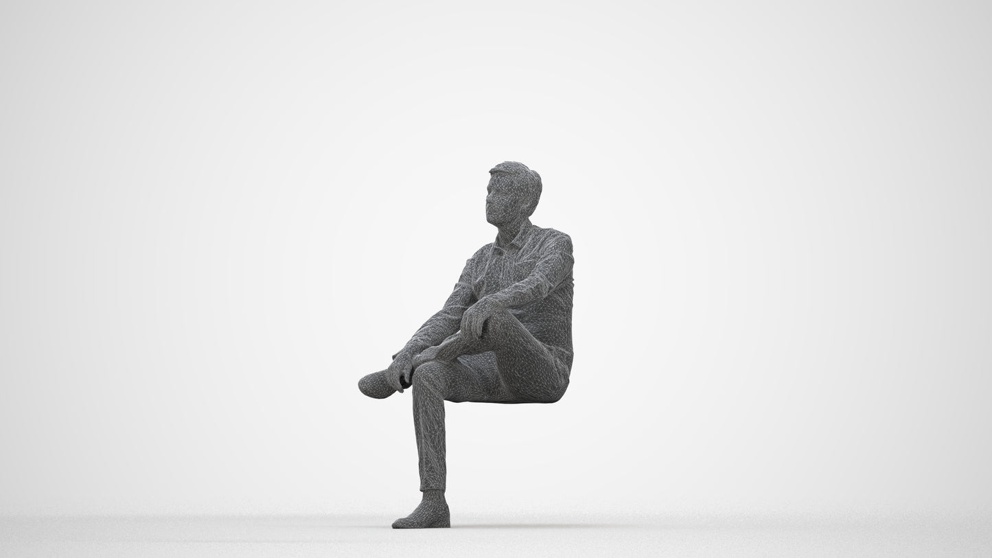photogrammetry 3D man business, realistic human model archviz FBX, wireframe back view