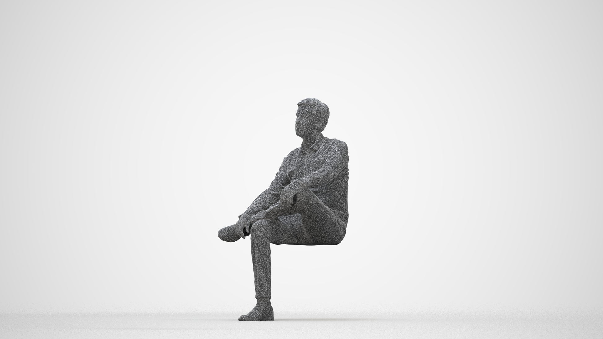 photogrammetry 3D man business, realistic human model archviz FBX, wireframe back view