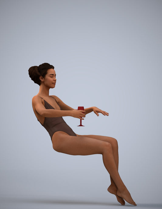3D human model woman pool, photogrammetry scanned person for archviz