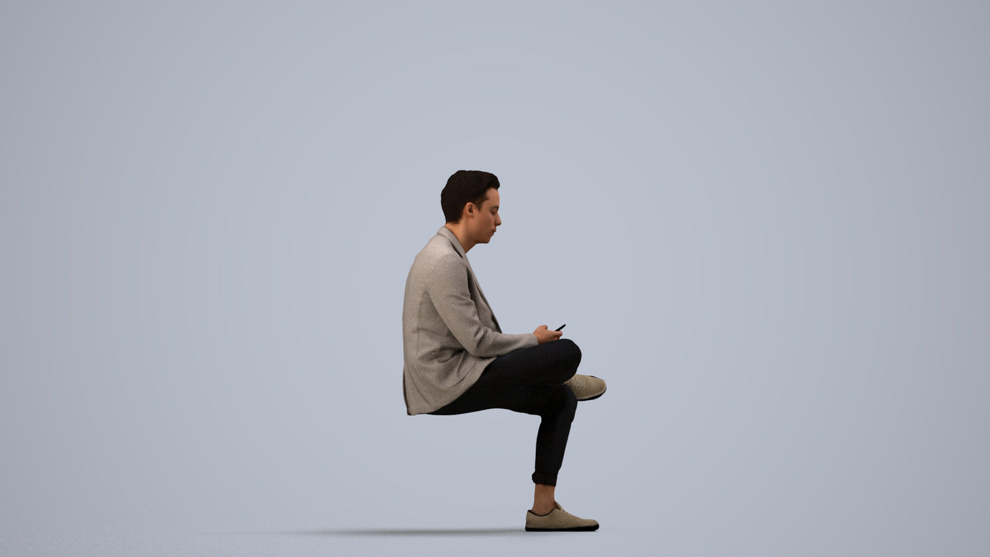 3D scanned man business, photorealistic archviz people for Enscape and SketchUp, side view render