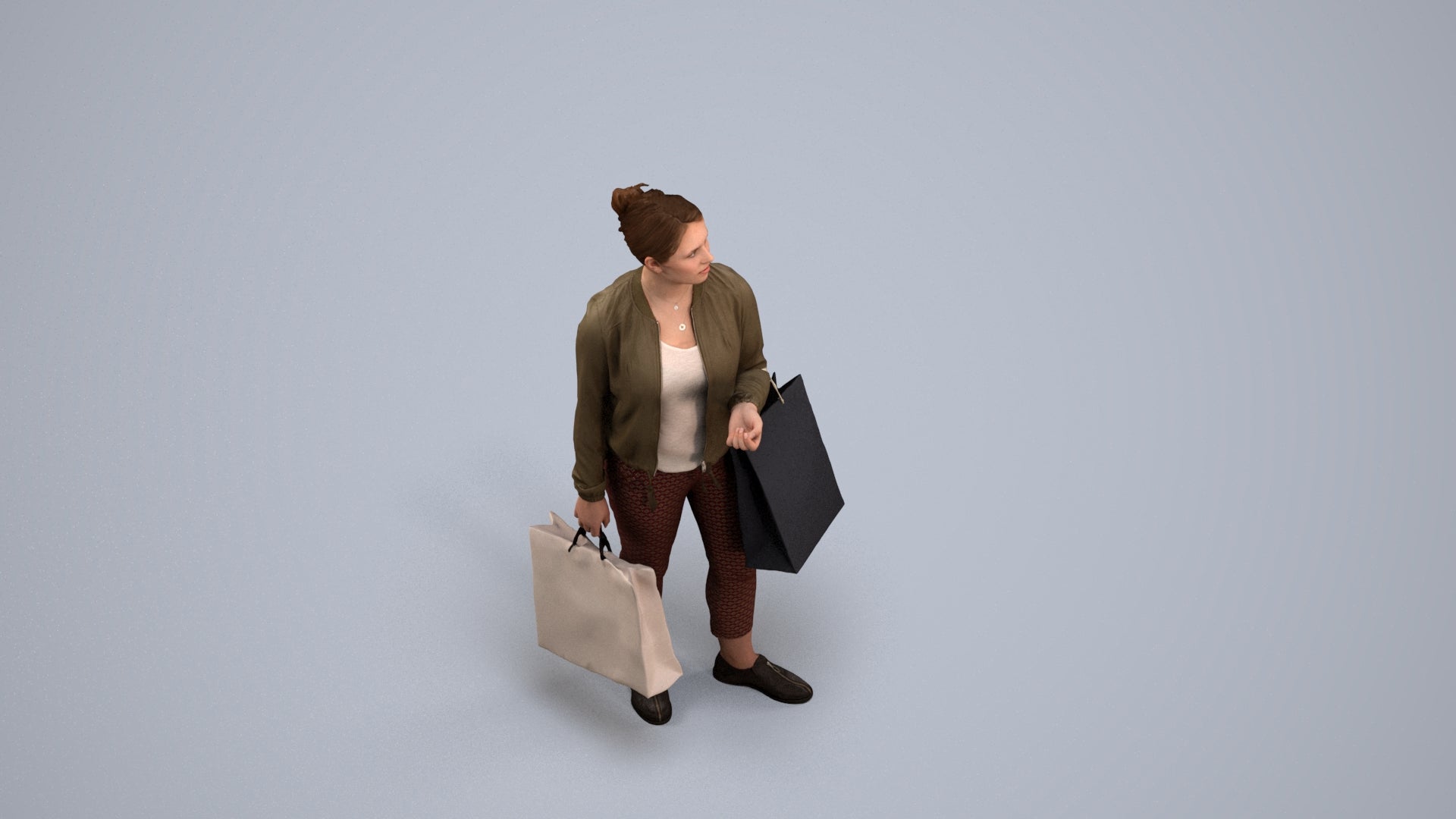 3D scanned woman shopping casual, photorealistic archviz people for Enscape and SketchUp, back view render