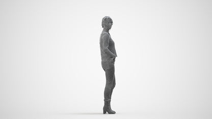 scanned 3D woman casual standing, photogrammetry people for Enscape and V-Ray, wireframe side view