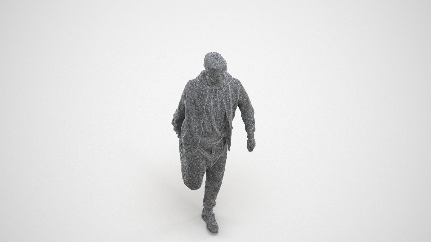 realistic 3D human man sport, archviz people FBX OBJ for Blender, wireframe three-quarter view