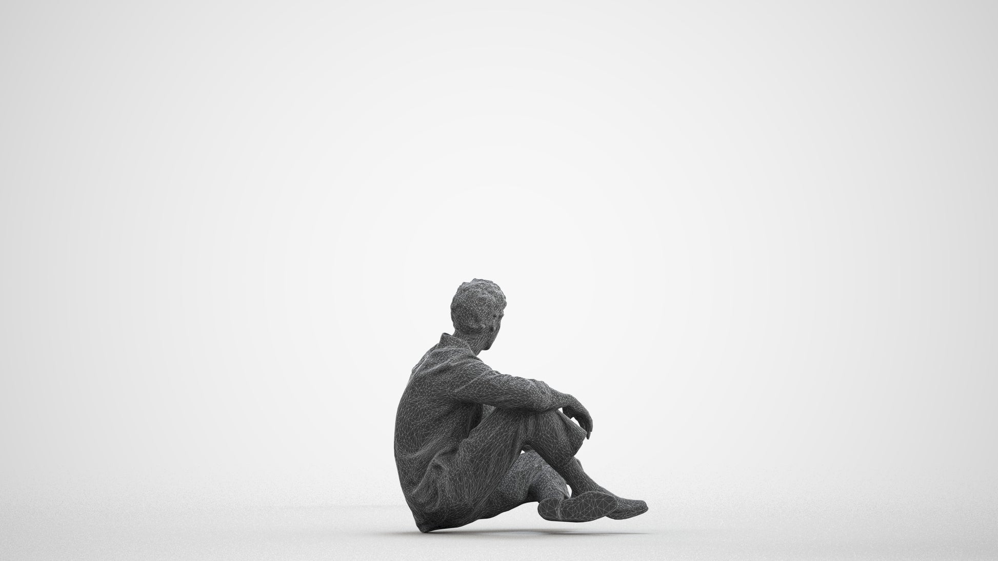 scanned 3D man casual sitting, photogrammetry people for Enscape and V-Ray, wireframe front view