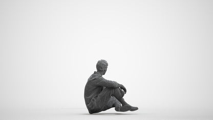 scanned 3D man casual sitting, photogrammetry people for Enscape and V-Ray, wireframe front view