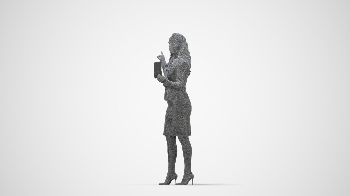 3D people model woman business, scanned human for 3ds Max rendering, wireframe back view