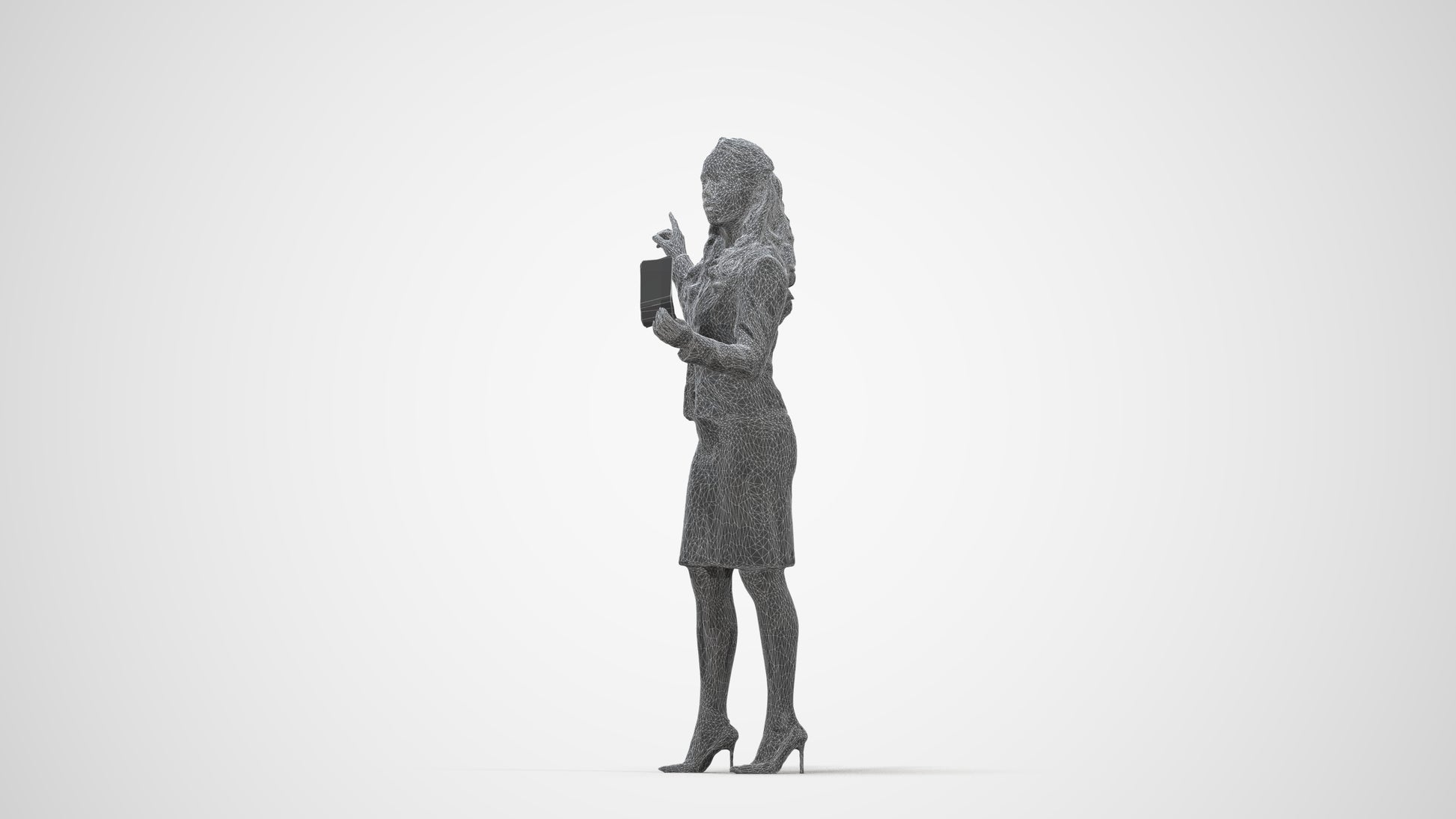 3D people model woman business, scanned human for 3ds Max rendering, wireframe back view