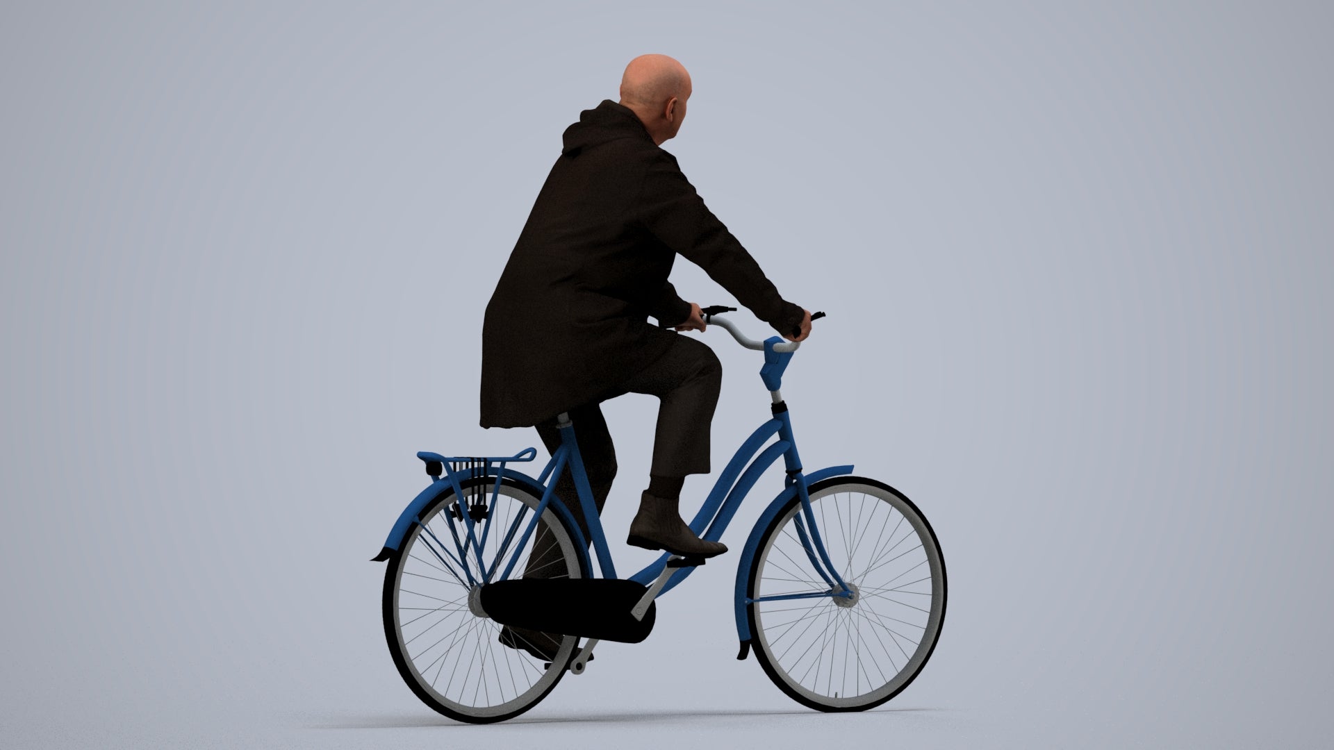 realistic 3D human senior man business cycling, archviz people FBX OBJ for Blender, side view render
