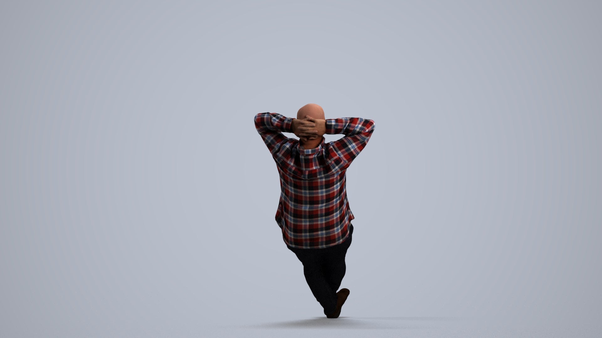 3D human model senior man casual sitting, photogrammetry scanned person for archviz, front view render