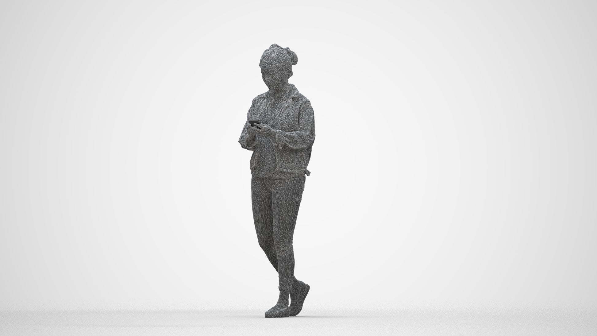 realistic 3D people woman walking, render-ready for V-Ray and Corona, FBX OBJ, wireframe back view