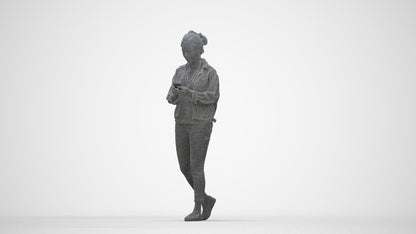 realistic 3D people woman walking, render-ready for V-Ray and Corona, FBX OBJ, wireframe back view