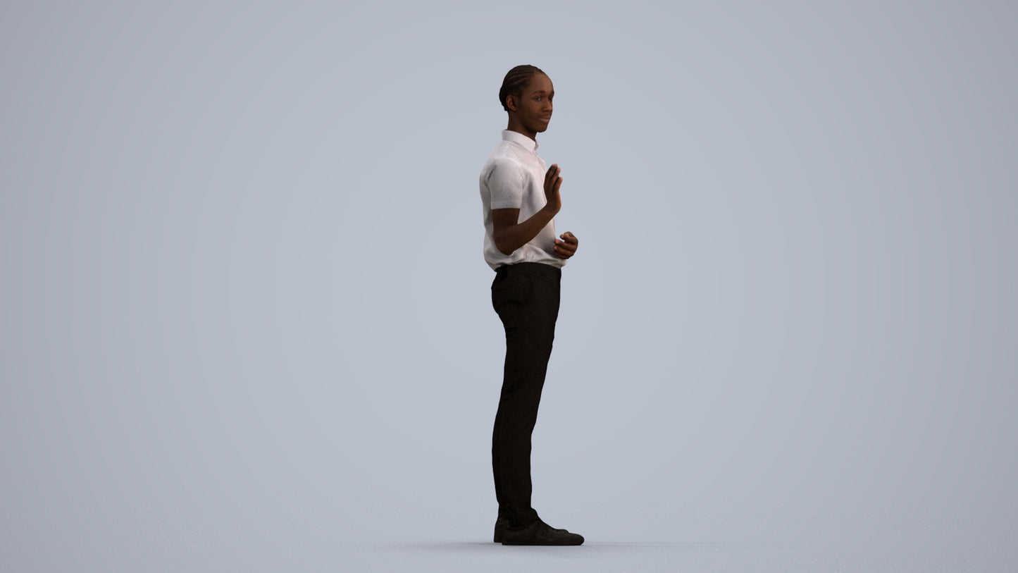 photogrammetry 3D boy hospitality, realistic human model archviz FBX, front view render