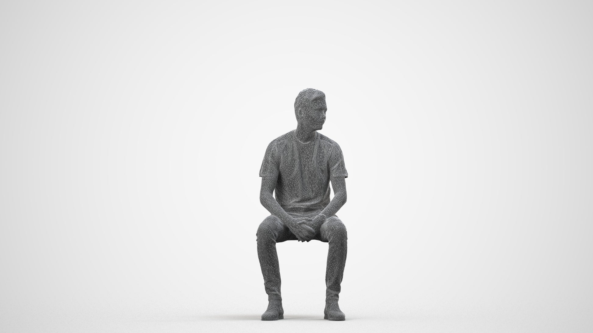 realistic 3D human man casual sitting, archviz people FBX OBJ for Blender, wireframe side view