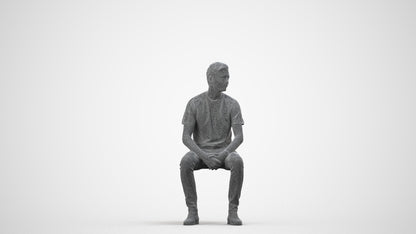 realistic 3D human man casual sitting, archviz people FBX OBJ for Blender, wireframe side view