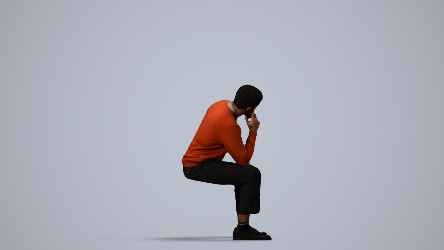 3D scanned man sitting casual, photorealistic archviz people for Enscape and SketchUp, side view render