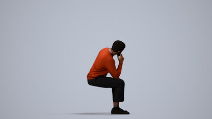 3D scanned man sitting casual, photorealistic archviz people for Enscape and SketchUp, side view render