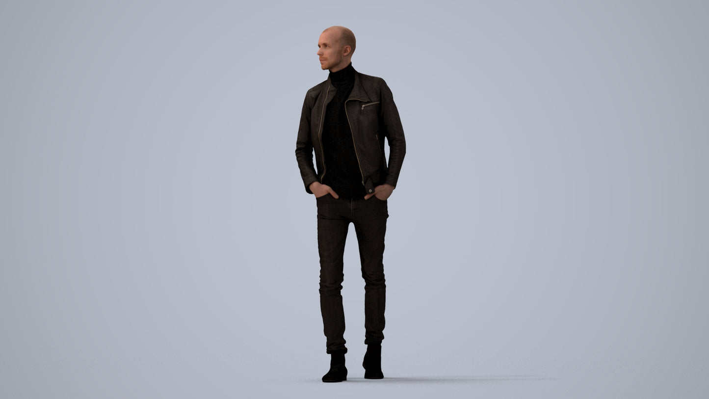 3D scanned man walking casual, photorealistic archviz people for Enscape and SketchUp, three-quarter view render