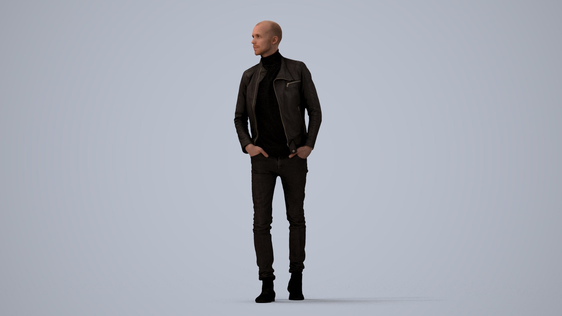 3D scanned man walking casual, photorealistic archviz people for Enscape and SketchUp, three-quarter view render