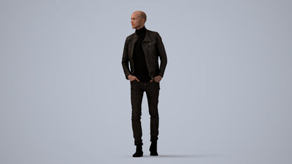 3D scanned man walking casual, photorealistic archviz people for Enscape and SketchUp, three-quarter view render