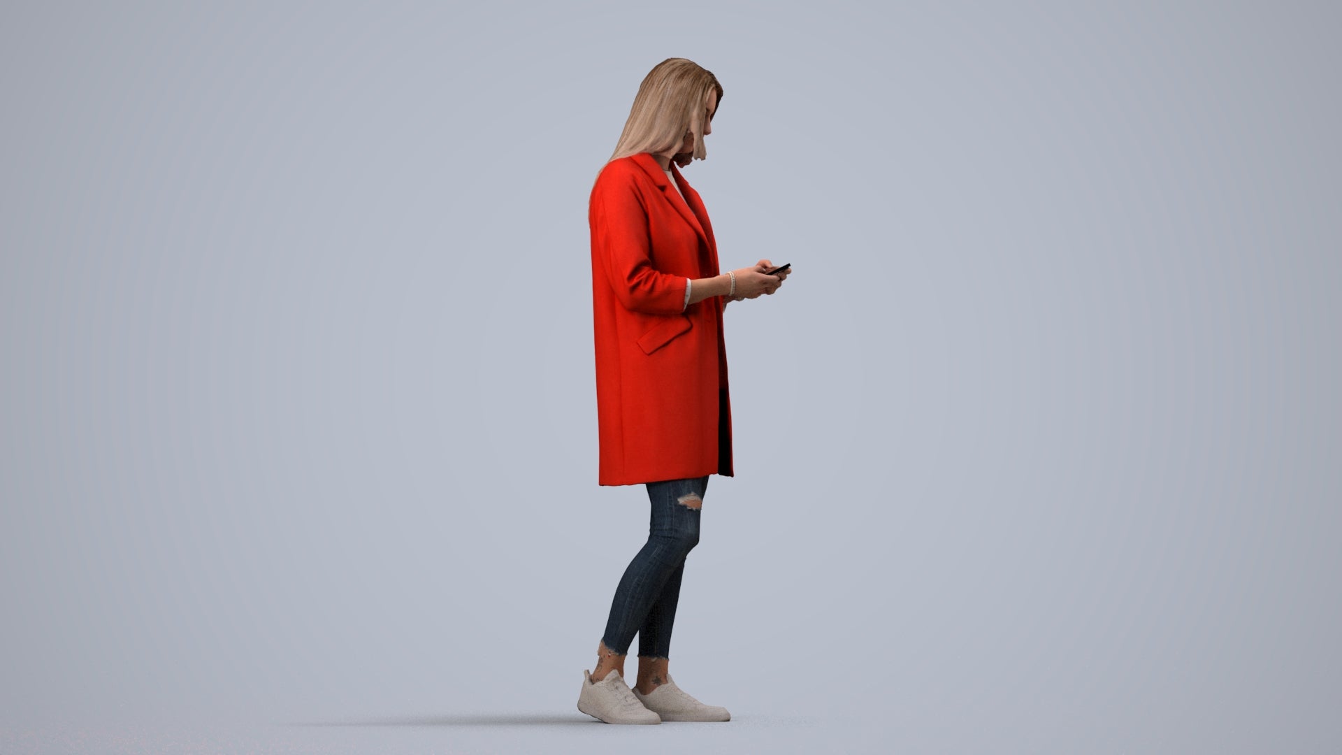 photogrammetry 3D woman casual standing, realistic human model archviz FBX, side view render