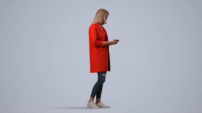 photogrammetry 3D woman casual standing, realistic human model archviz FBX, side view render
