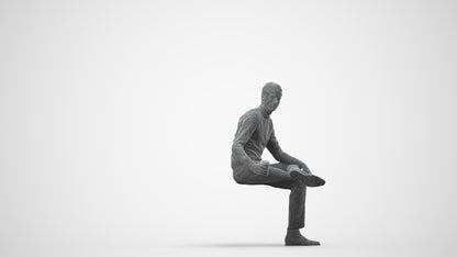 realistic 3D man casual sitting, scanned archviz people for Blender and 3ds Max, wireframe side view