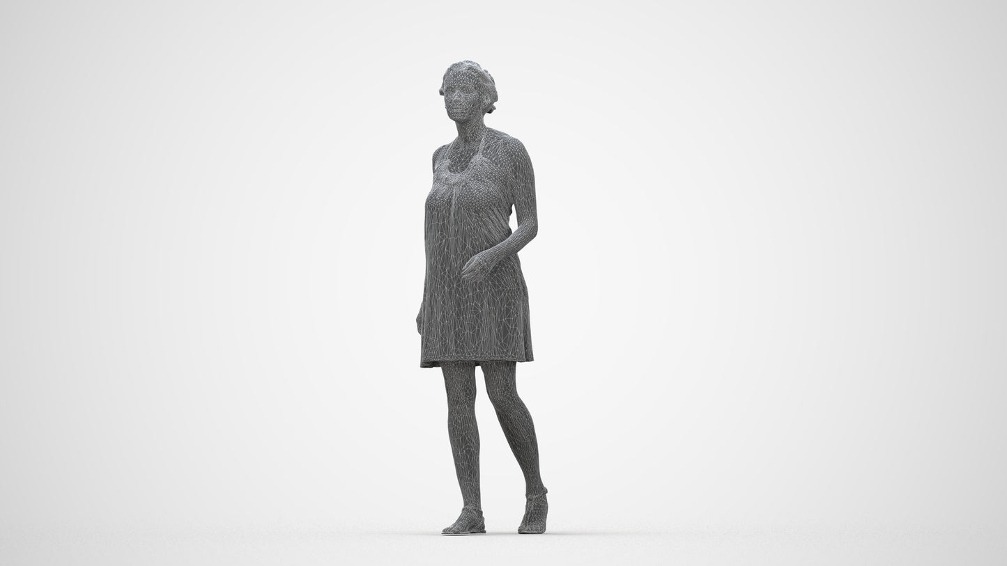 realistic 3D people woman walking, render-ready for V-Ray and Corona, FBX OBJ, wireframe back view