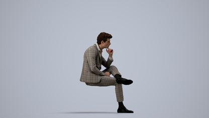 3D human model man business, photogrammetry scanned person for archviz, side view render