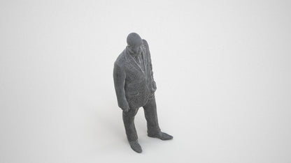 3D human model man business, photogrammetry scanned person for archviz, wireframe three-quarter view