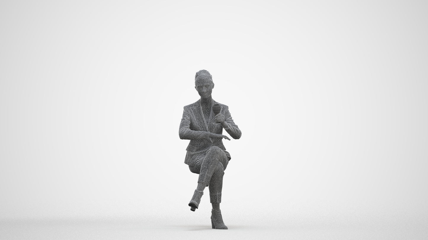 scanned 3D woman business, photogrammetry people for Enscape and V-Ray, three-quarter front view render