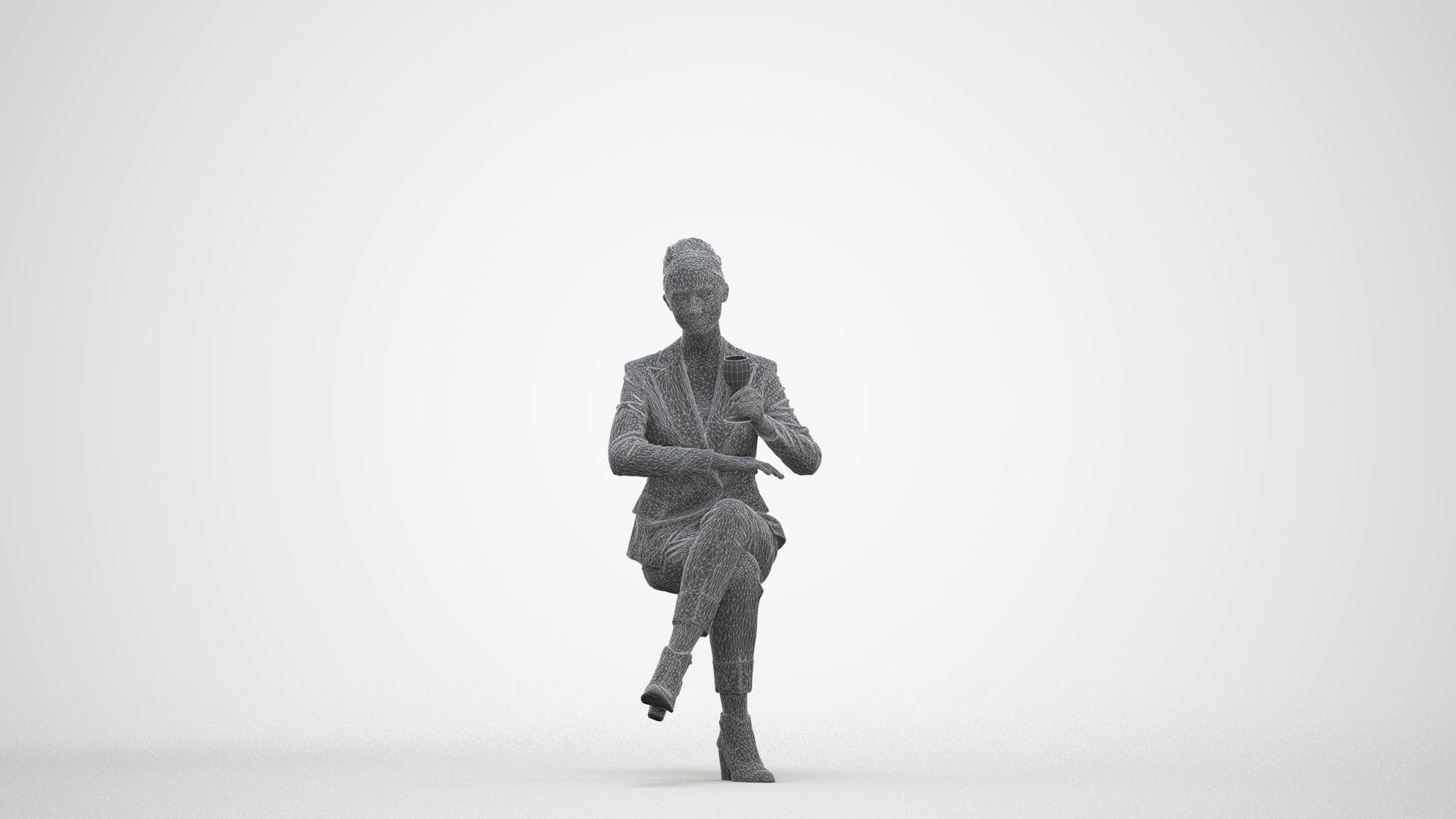 scanned 3D woman business, photogrammetry people for Enscape and V-Ray, three-quarter front view render