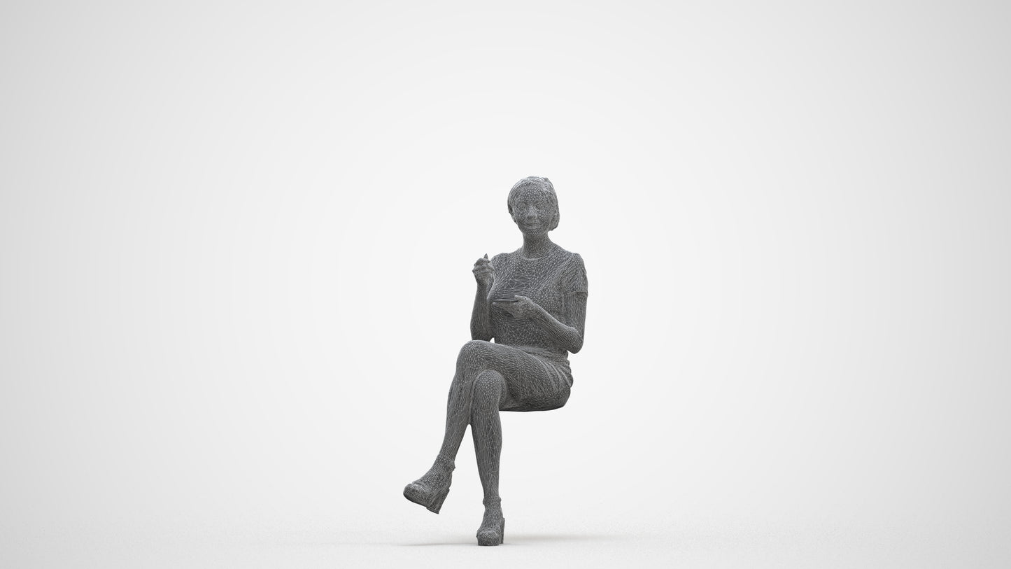 realistic 3D people woman business sitting, render-ready for V-Ray and Corona, FBX OBJ, three-quarter front view render