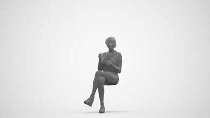 realistic 3D people woman business sitting, render-ready for V-Ray and Corona, FBX OBJ, three-quarter front view render