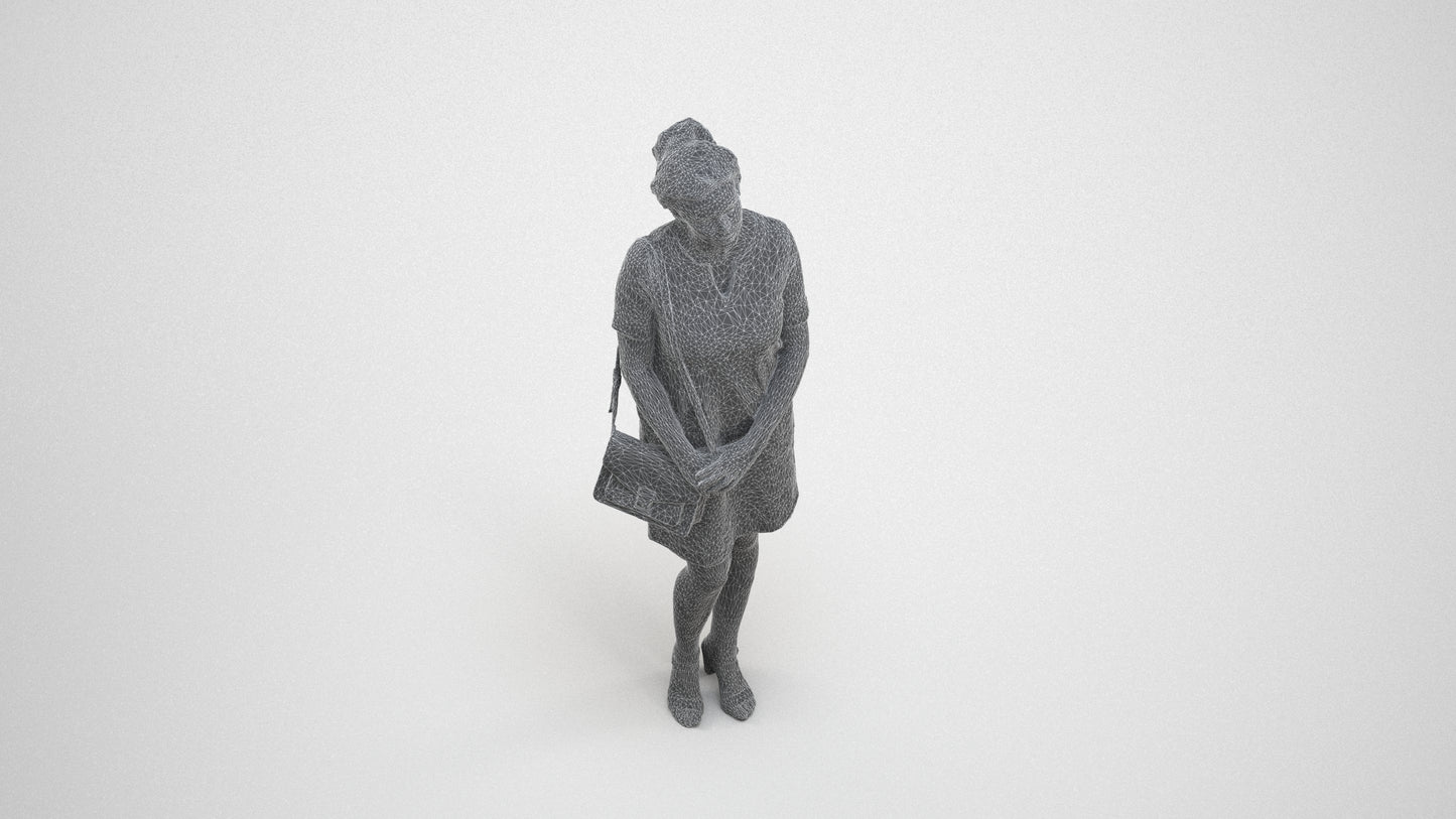 scanned 3D woman business standing, photogrammetry people for Enscape and V-Ray, wireframe three-quarter view