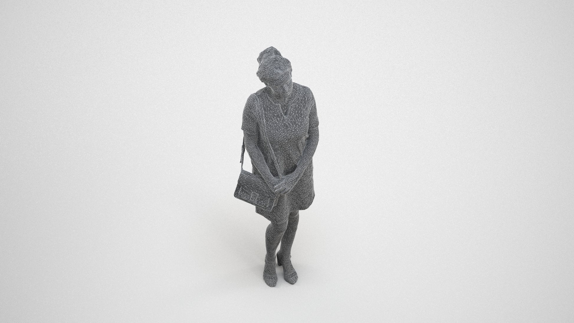 scanned 3D woman business standing, photogrammetry people for Enscape and V-Ray, wireframe three-quarter view