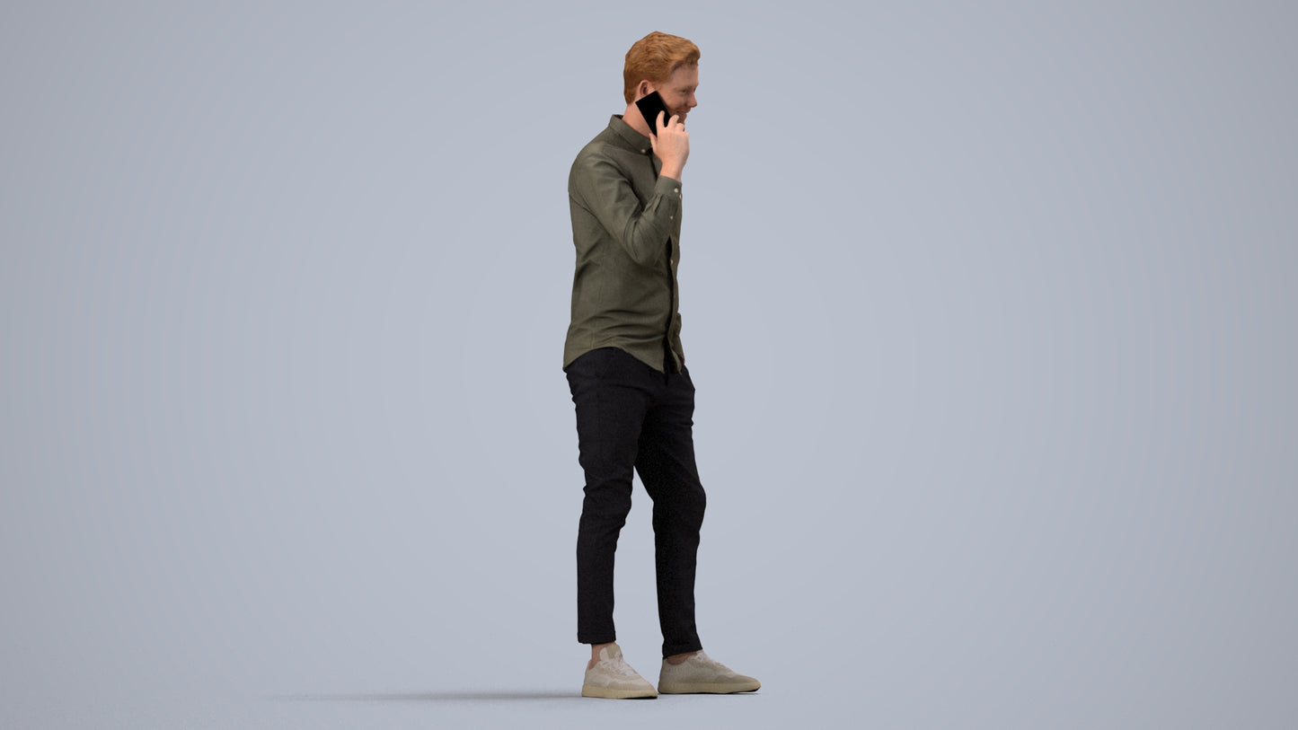 realistic 3D human man casual standing, archviz people FBX OBJ for Blender, side view render