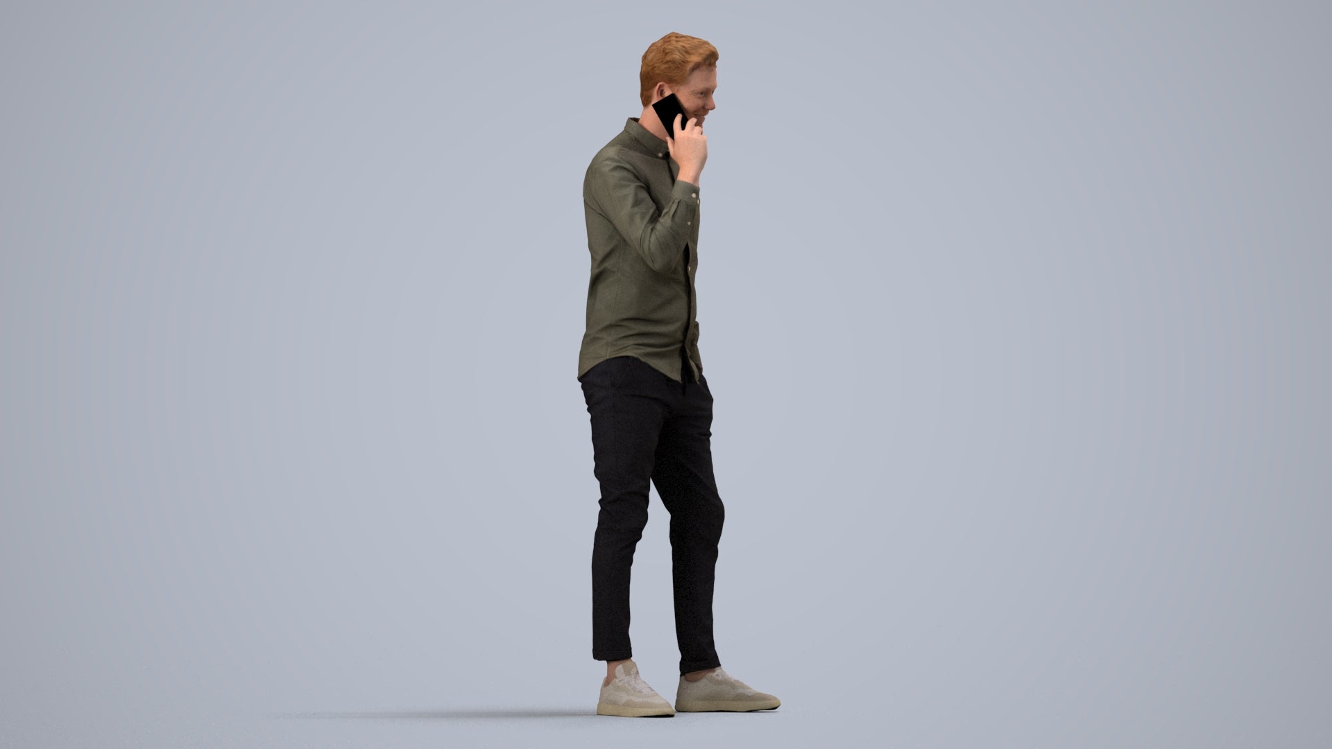 realistic 3D human man casual standing, archviz people FBX OBJ for Blender, side view render