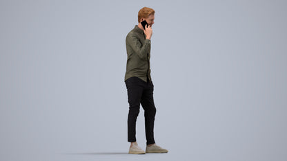 realistic 3D human man casual standing, archviz people FBX OBJ for Blender, side view render