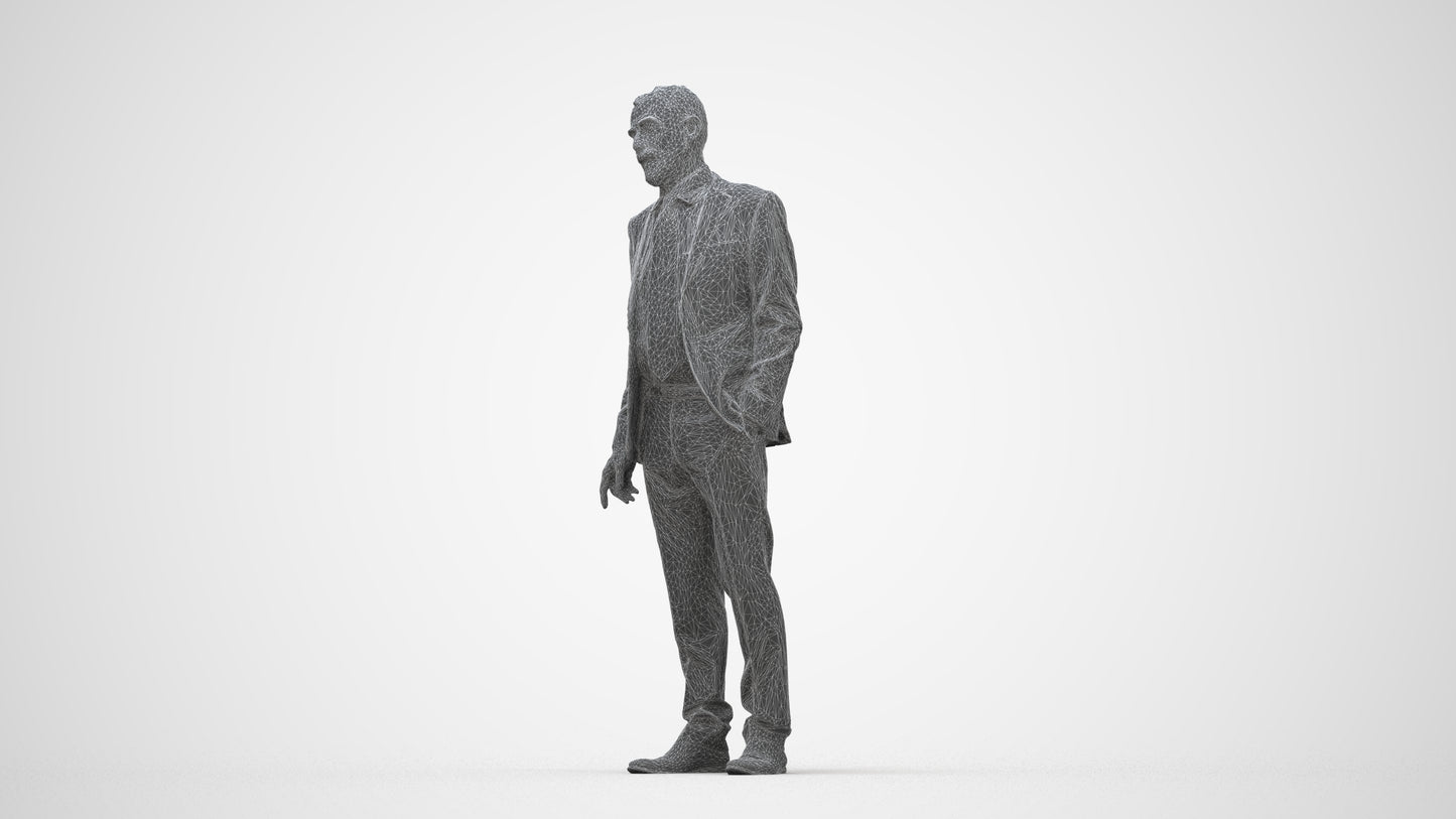 3D people model senior man business, scanned human for 3ds Max rendering, wireframe back view