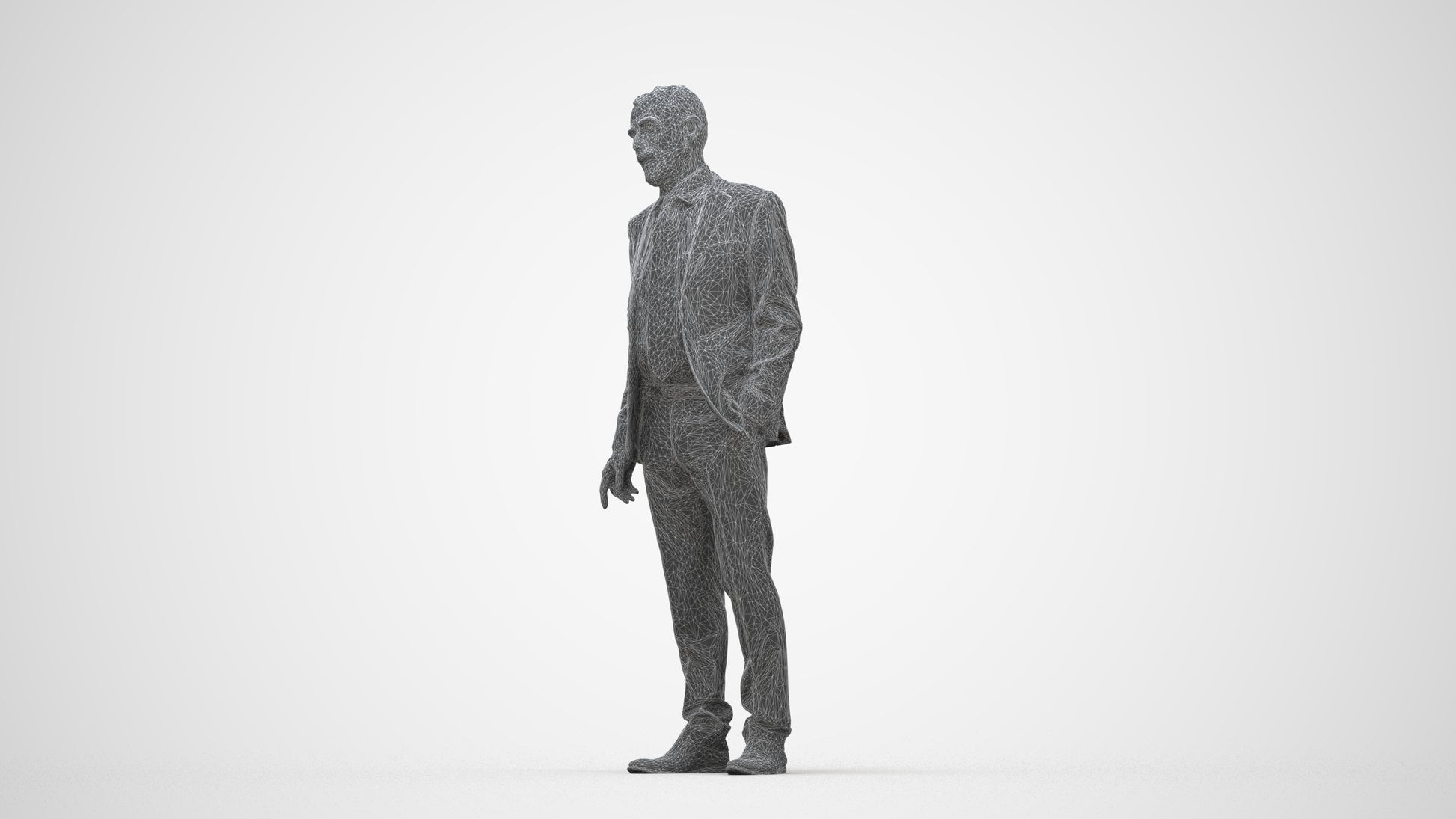 3D people model senior man business, scanned human for 3ds Max rendering, wireframe back view