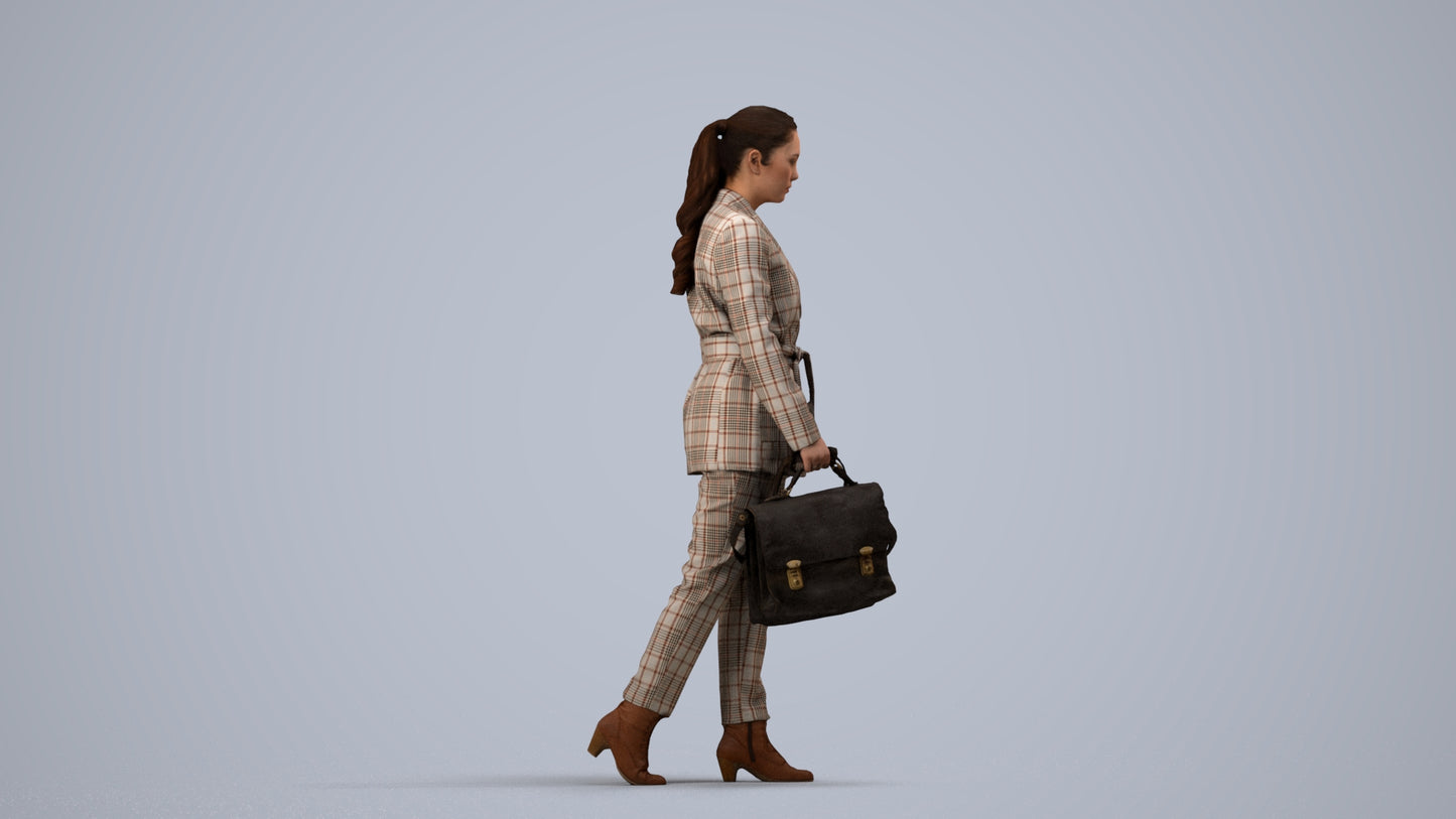 photogrammetry 3D woman business, realistic human model archviz FBX, side view render