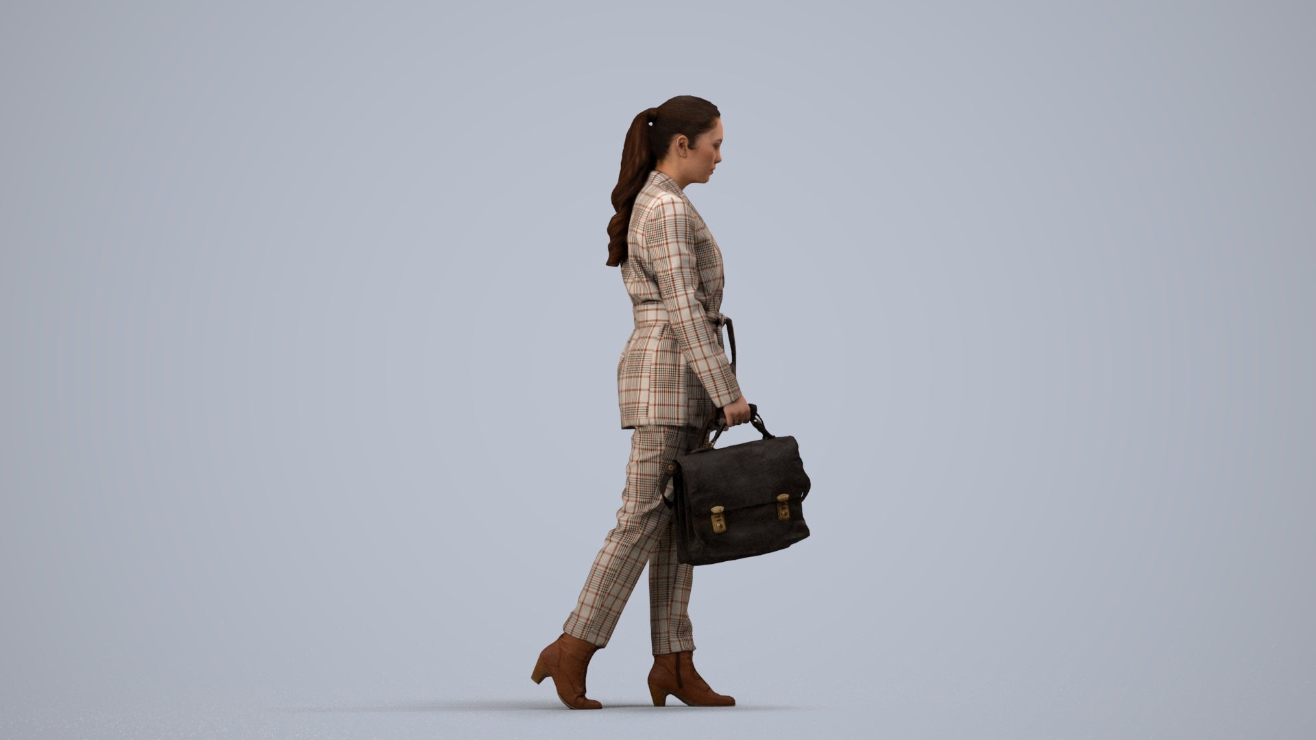 photogrammetry 3D woman business, realistic human model archviz FBX, side view render