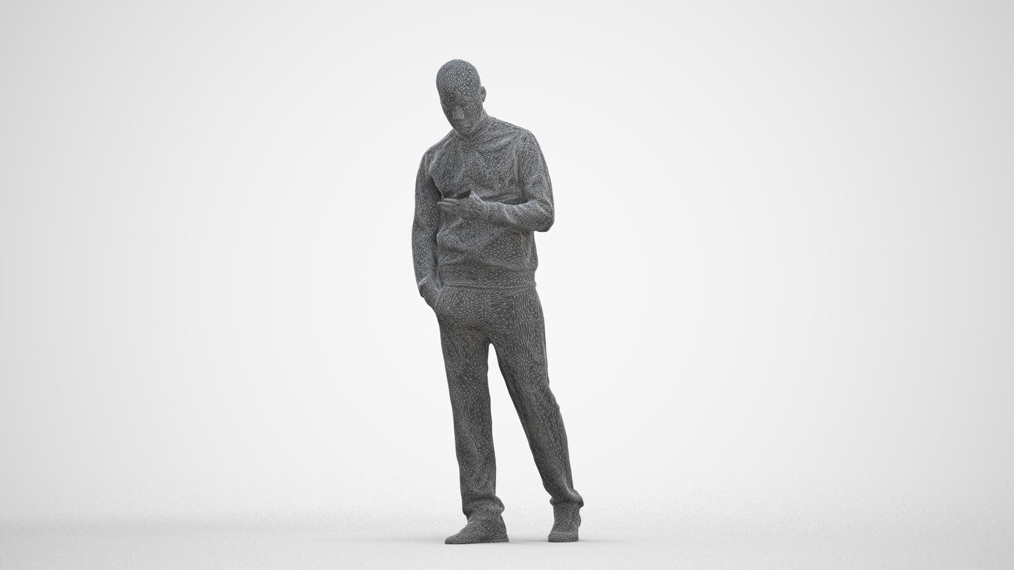 3D people model man walking, scanned human for 3ds Max rendering, three-quarter front view render